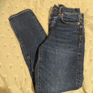 AE77 Dark Blue Straight Leg Cropped Jeans